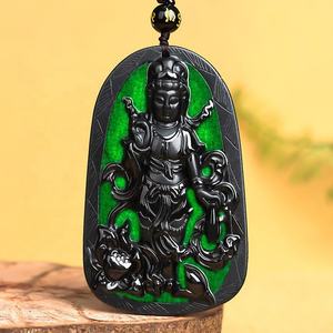 Colgante de Jadeíta Negra Natural Auténtica con la Diosa de la Misericordia, Colgante de Jade para Hombre, Venta al por Mayor C302 - Product Image 2
