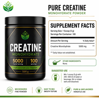 Créatine monohydrate micronisée pure en poudre, 5000 mg par portion, 100 portions, complément post-entraînement pour la force musculaire et l'endurance, 500 g