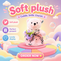 Ours en peluche rose style princesse avec tenue interchangeable et bouquet de fleurs, idéal pour les enfants et comme cadeau de fête