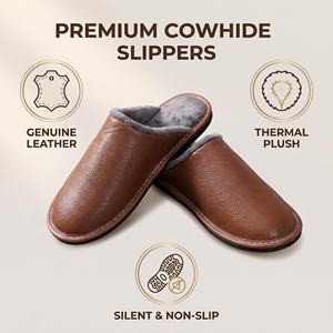 Yearning Unisex Platform Slides Cowhide Genuine Leather Flannel Lining High-End Luxurious Waterproof Anti-Slip Breathable - Product Image 6