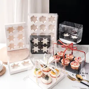 Wholesale Cajas Para Transparent Paper Boxes For Cupcakes Clear Cup Cake Boxes In Bulk Donut Box 2/4/6/12 Holes