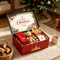 Boîte cadeau de Noël en chocolat personnalisable, style tiroir en forme d'avion, estampage doré, emballage festif pour ensemble écharpe et ours en peluche