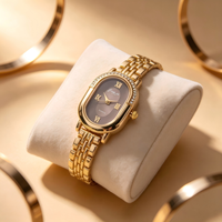 Montre-bracelet vintage pour femme, bracelet en acier inoxydable doré, cadran rouge, boîtier ovale avec strass, montre pour femme