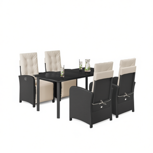 Ensemble de salle à manger de jardin en rotin noir 5 pièces, résistant aux intempéries, mobilier d'extérieur au design contemporain - Product Image 1