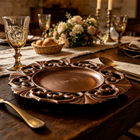 Assiette de Présentation Décorative Wojia 13 pouces Dorée, Découpée au Laser, Écologique, Style Américain, Bord Floral Creux, en Plastique, pour Fêtes et Tables