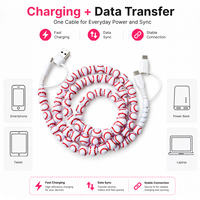 Câble de charge USB Type C 4 en 1 avec perles de baseball, câble de transfert de données, cadeau pour les fans de sport