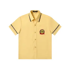 Желтая рубашка с коротким рукавом для мальчиков, школьная форма с простым узором для детей и детей начальной и средней школы