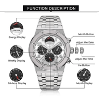 Montre chronographe automatique mécanique pour homme avec mouvement Miyota 9100, logo personnalisé, fabricant OEM, mois, semaine, 24 heures