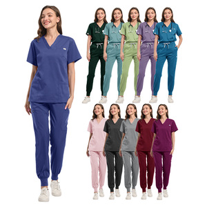 V Neck <b>Scrub</b> Set Unisex Moisture Wicking Hospital Uniforms Split Set <b>Blue</b> - Product Image 5
