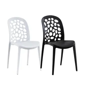 Venta al por mayor de muebles de comedor de diseño moderno con respaldo de burbuja fuerte, silla apilable de plástico de fibra de resina para comedor negro