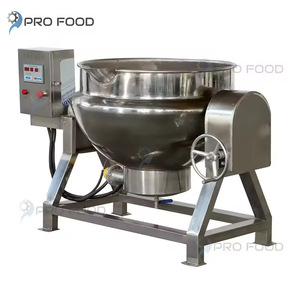 Hervidor de cocina de doble chaqueta de grado alimenticio Diseño de inclinación al vacío de 500L CON MEZCLADOR PARA producción comercial de mermelada de pasta de tomate - Product Image 1