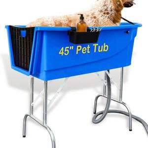 Baignoire pliable en plastique robuste pour animaux de compagnie (chiens et chats de taille moyenne à grande) avec station de lavage et douche pour utilisation en salle de bain - Product Image 1