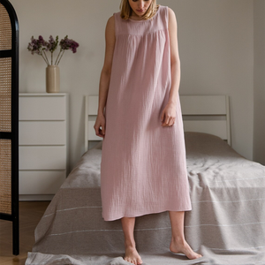 <span class=keywords><strong>Camicia</strong></span> <span class=keywords><strong>da</strong></span> <span class=keywords><strong>Notte</strong></span> Lunga Oversize Senza Maniche per Donne in Gravidanza, Abito Casual in Lino Stropicciato per Casa, Abbigliamento Comodo per Gravidanza - Product Image 3
