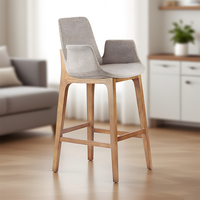Chaise haute de style nordique moderne, tabouret de bar en bois massif pour comptoir de cuisine avec dossier