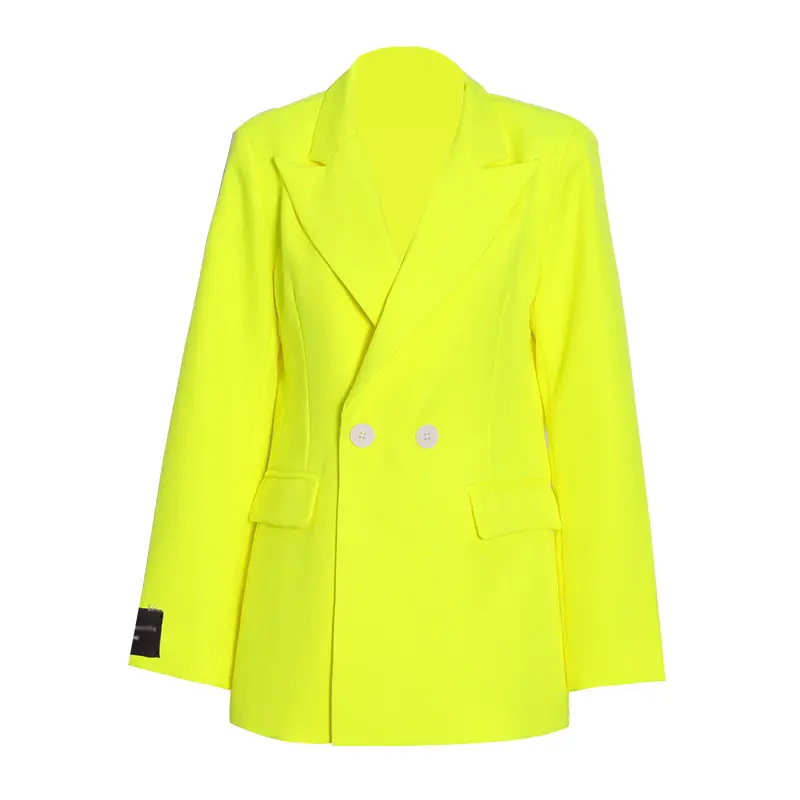 Spring 2021 New Fashion Fluorescent Yellow Blazers Loose Single-breasted Lapel Long sleeve Women Blazer Suit Jacket