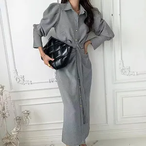 卸売 韓国スタイル制服ドレス-エレガントでシックなスタイルのスリムドレスクラシックな黒と白のチェック柄気質ロングスカート