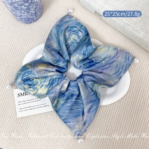 Élégant accessoire pour cheveux haut de gamme pour femme, motif ciel étoilé bleu calme, foulard carré forgé, style doux, attache-cheveux en corde - Product Image 6