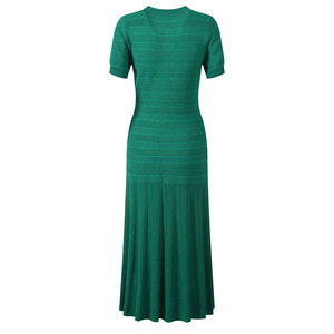 Abito Lungo da Donna Vintage Primavera Estate 2026 in Maglia a Treccia Tinta Unita, Design Elegante, Monopetto, <span class=keywords><strong>Maniche</strong></span> <span class=keywords><strong>Corte</strong></span>, Girocollo - Product Image 2