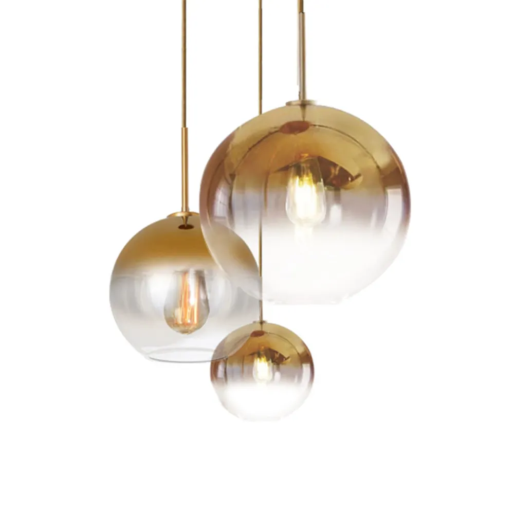 Modern Chandelier Classic Decorative Dining Room Home Decor Lamp Drop Light Gold Round Led Bubble Ball Glass Pendant Light