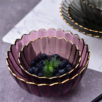 Nordic Style Kant Gouden Rand Glazen Kom Set Voor Thuissalade Dessertschaal Fruit Snackplaat