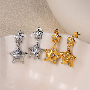 Pendientes de estrella con incrustaciones de diamantes de imitación de aleación de zinc, joyería para mujer para fiesta EH1158 - Product Image 1