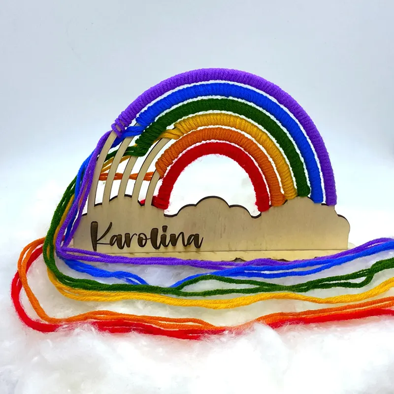 Regali per bambini personalizzati all'ingrosso decorazione in legno lavorazione a maglia arcobaleno