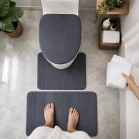 Ensemble de tapis de salle de bain rayés modernes 3 pièces, tapis et paillassons en mousse à mémoire de forme de 1,7 cm d'épaisseur pour la maison et l'hôtel