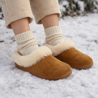 Pantoufles d'hiver et d'automne pour femmes en daim de vache, doublure en peau de mouton véritable, semelle extérieure en caoutchouc, pantoufles confortables et chaudes pour l'intérieur et l'extérieur