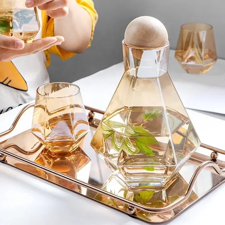 1200ml per uso domestico esagonale per acqua fredda bottiglia a forma di diamante di vetro succo di vino creativo brocca di limone brocca set di bottiglie
