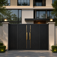 Portail coulissant en fer doré et noir pour villa, avec interphone et contrôle d'accès, pour maison de luxe