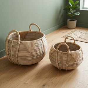 <b>Cheap</b> Rate Handwoven Rattan <b>Basket</b> Round Woven Storage Bin with Handles Natural Home Organizer - Product Image 3