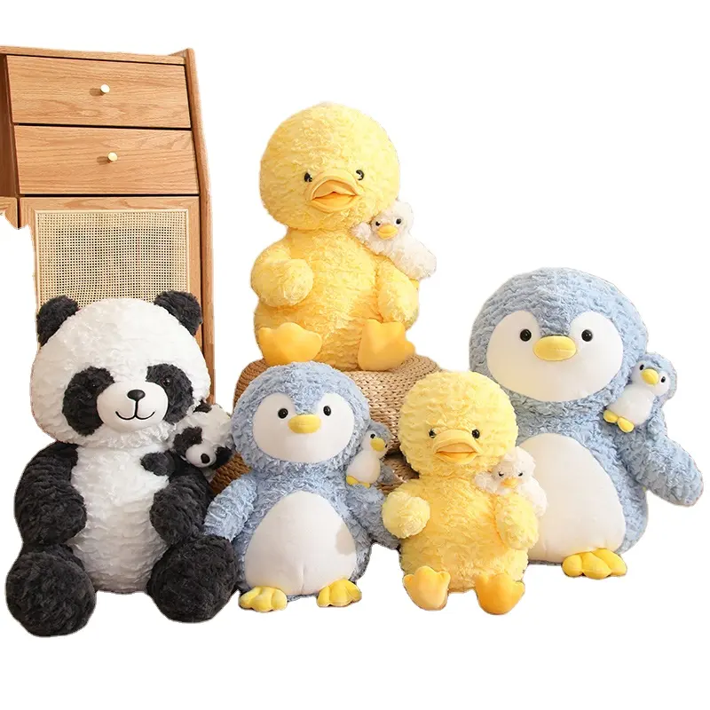 Crianças cartoon personalizado macio pelúcia pinguim pelúcia brinquedo bonito pinguim pelúcia mãe com animais do bebê para meninas meninos