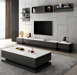 Moderno y Lujoso Mueble para TV de MDF y Mesa de Centro con Superficie de Piedra Sinterizada, con Almacenamiento LED para Sala de Estar - Product Image 2