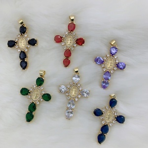 Pendentif Charme <span class=keywords><strong>Croix</strong></span> Vintage en Zircon avec Vierge Marie et Jésus, Plaqué Or 18K, Bijoux en Laiton, Mode Chrétienne Jinyuan - Product Image 4