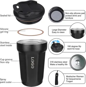 Custom 450 Ml Logo Stainless Steel Octagonal Cola Coffee Up Outdoor Rope Carrying Vacuum Insulated Cup
