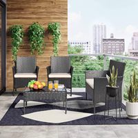 Ensemble de canapés en rotin imperméable moderne pour l'extérieur, table basse en verre trempé, mobilier 4 pièces pour patio, jardin, balcon, hôtel, parc