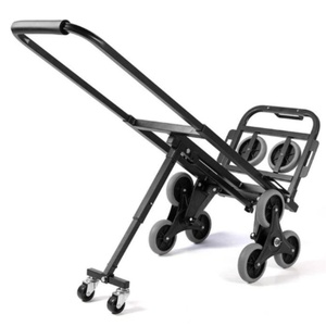 Chariot à main pliable en acier avec quatre roues, plateforme noire thermolaquée pour le transport de marchandises et les courses - Product Image 4