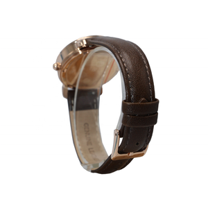 นาฬิกาข้อมือสุภาพสตรีสไตล์วินเทจหรูหรา หน้าปัดมุกสีขาว ขอบคริสตัลสีโรสโกลด์ สายหนังกลับสีน้ำตาล - Product Image 5