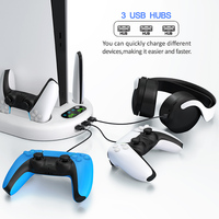 Support de charge et de refroidissement multifonctionnel pour PS5 (éditions disque et numérique), station d'accueil ABS pour console PS5 avec ventilateur de refroidissement et chargeur de manettes