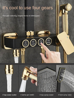 Ensemble de douche mural de luxe OEM 2025 noir et or 4 fonctions avec système de douche pluie et mitigeur thermostatique pour salle de bain