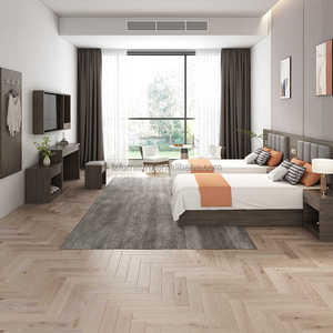 Complete Hotel Bedroom Furniture Solution Modern Wood Base Twin Beds Set With Integrated TV Cabinet & <b>Work</b> <b>Desk</b> For 3 Star Hotel - Product Image 1