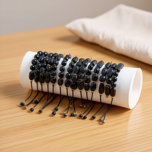 Pulsera de Piedras Negras con Cuentas Ajustable, Joyería de Moda, Set de 24 Piezas - Product Image 2