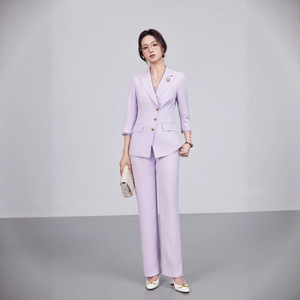 White Women's Suit Set With Lace Collar Slim Fit Business Casual Spring Style Solid Color Polyester No-Wrinkle Treatment - Product Image 2