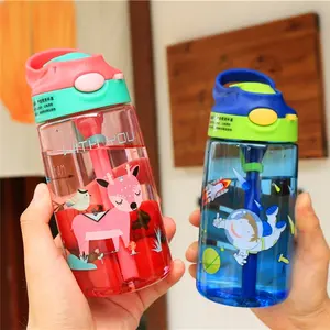 Kids Water Creative Cartoon with Straws Water Bottles Outdoor Portable Plastic Cups