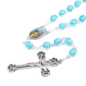 Collier <span class=keywords><strong>de</strong></span> perles acryliques, chapelet avec croix, <span class=keywords><strong>famille</strong></span> religieuse, pastoral, 8mm - Product Image 4