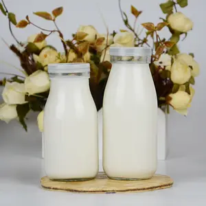 Toples susu kaca Liter rumah Anda dengan tutup botol kaca untuk susu, Buttermilk, madu, sirup Maple, selai, saus BBQ