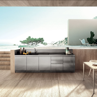 Cuisine extérieure modulaire personnalisée, moderne, écologique, ignifuge, en acier inoxydable, avec évier et tiroir coulissant