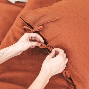 48*74cm 100% Flax Woven Fabric Linen Cushion Cover Edge <b>Striped</b> Linen Pillowcase with Ties for Bed Plain Dyed Customized - Product Image 6