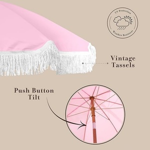 Heavy Duty Restaurant <b>Umbrella</b> with Tassel Wooden/ Steel Pole Beach <b>Umbrella</b> with Tilt Mechanism Customized Tassel <b>Umbrella</b> - Product Image 6