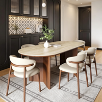 Juego de Comedor de Diseño Contemporáneo, Mesa Ovalada con Tapa de Tela y Sillas Curvas de Tela, Muebles Italianos de Lujo para el Hogar